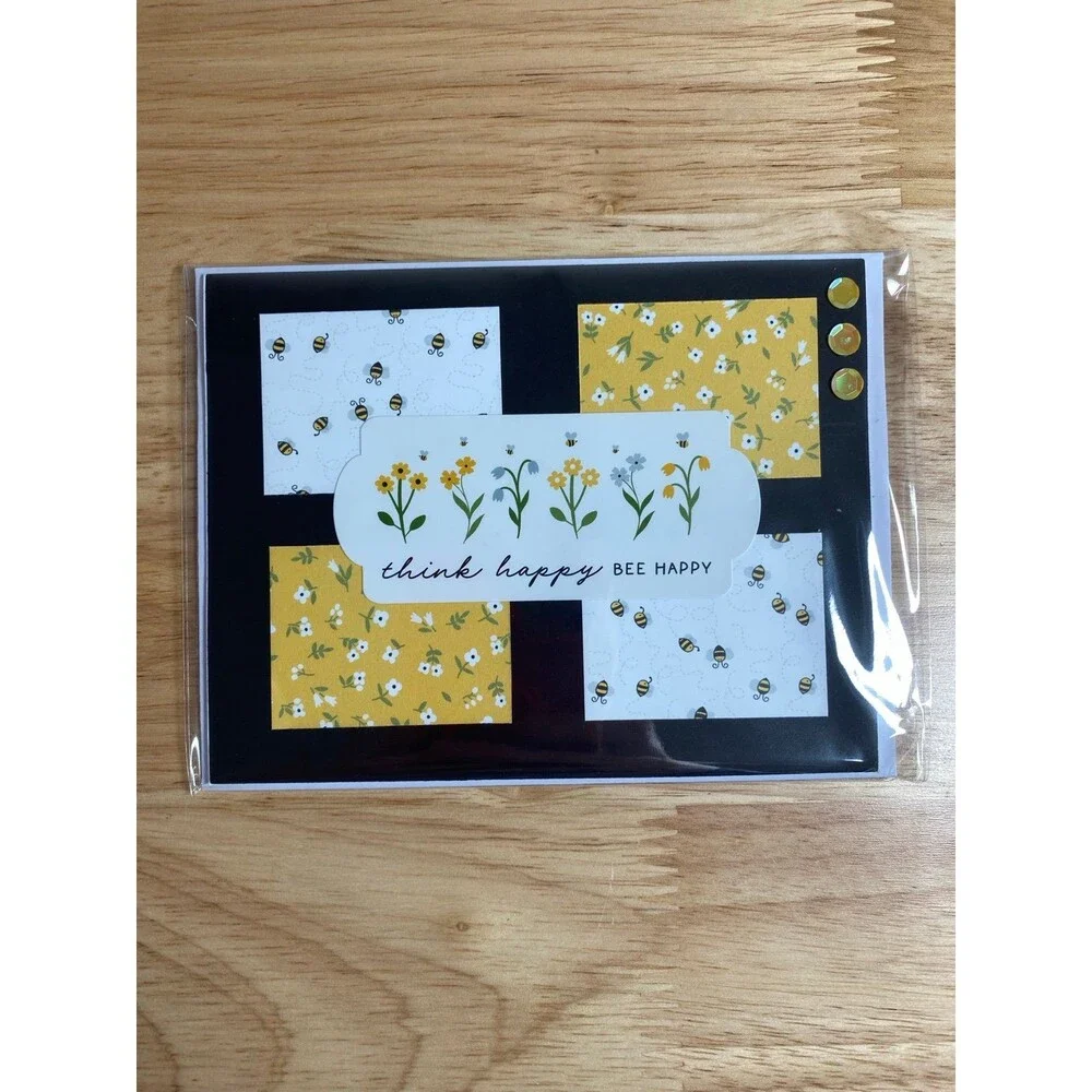 Bee & Flowers Greeting Card – Handmade A2 Card – All Occasion Blank Card